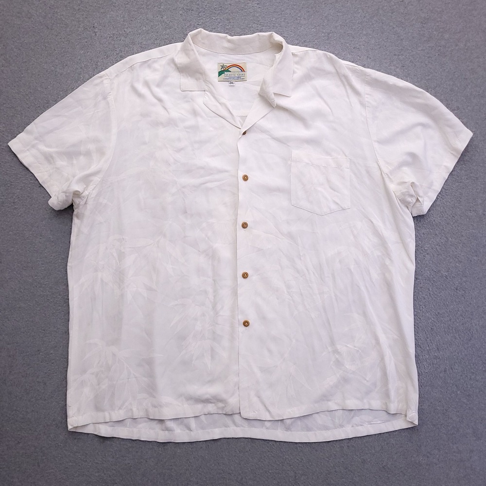 Vtg Paradise Found Hawaiian Shirt Mens 2XL White Floral Rayon Camp Loop